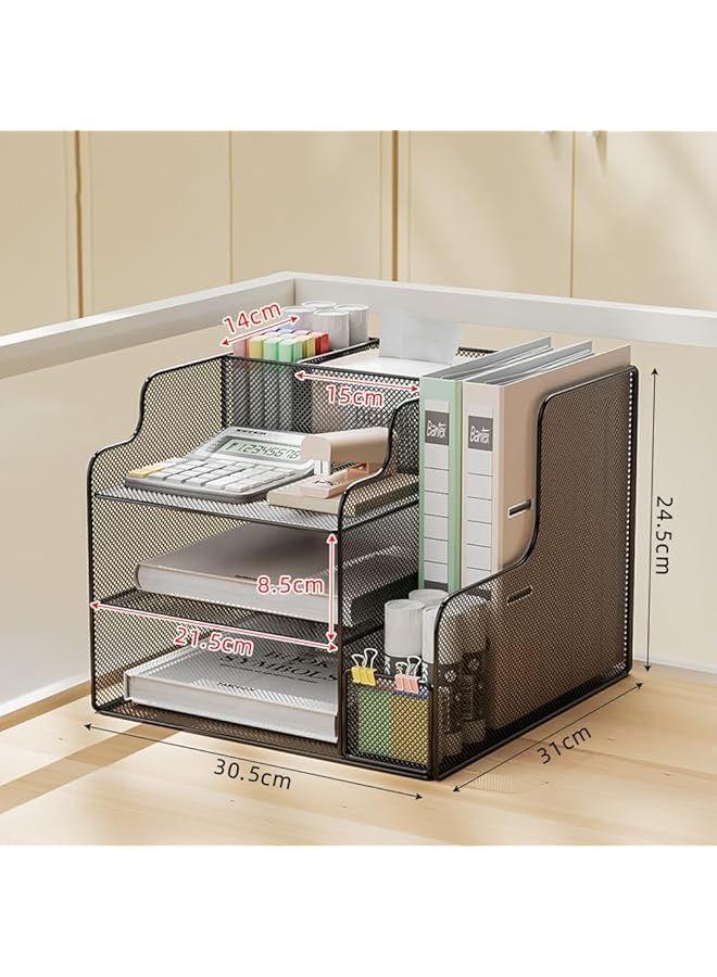 erorex Mesh Desk Organizer 3 Tier Paper Letter Tray With File Holder And Pen Holder Desktop Organizer And Storage For Desk Accessories Office Supplies Black A - Image 2
