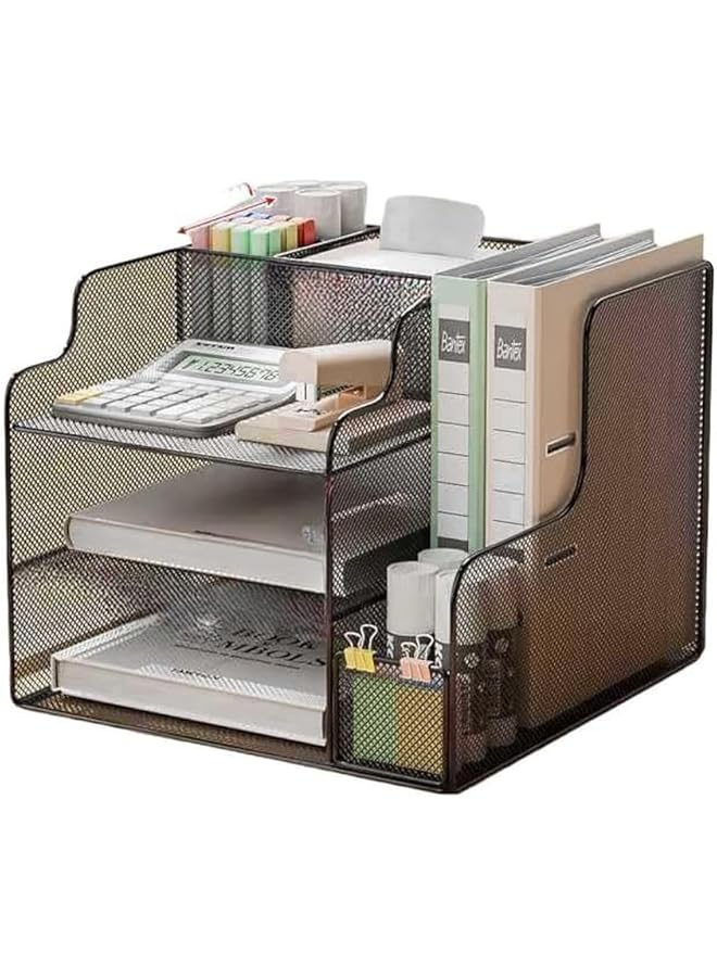 erorex Mesh Desk Organizer 3 Tier Paper Letter Tray With File Holder And Pen Holder Desktop Organizer And Storage For Desk Accessories Office Supplies Black A - Image 1