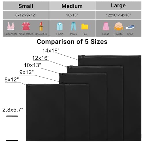 Svaldo Black T Shirt Bags, 10x13 inch, Pack of 50, Frosted Zipper Bags for Clothes Packaging, Shipping, Mailing, Selling, Travel, Waterproof for Swimsuit, Bathing Suit, Pants, Stuffed Animals, File - Image 2