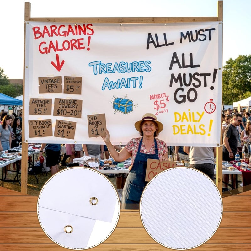 Zonon Large Blank Banners And Signs Polyester Oxford Cloth Sublimation Banner To Decorate With Hanging Rope For Indoor Wall Outdoor Easy to Hang DIY Signs For Business Office(White,5 x 8 Feet) - Image 3