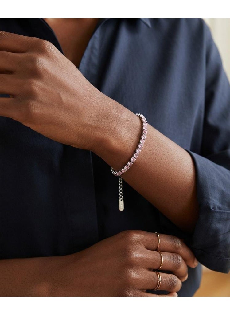 Luxuria Silver bracelet in various colors, made of stainless steel with pink crystals. - Image 3