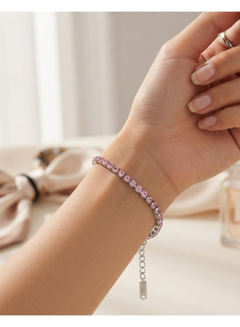 Luxuria Silver bracelet in various colors, made of stainless steel with pink crystals. - Image 4