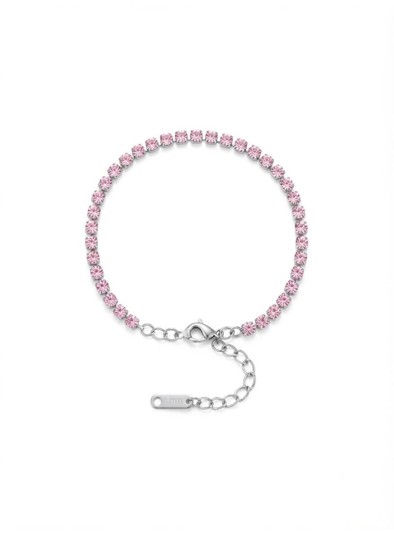 Luxuria Silver bracelet in various colors, made of stainless steel with pink crystals. - Image 5