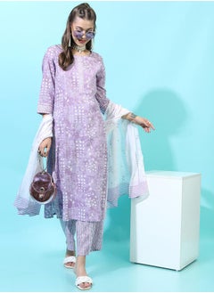 Vishudh Women Purple Printed Cotton Kurta Set  - Image 1