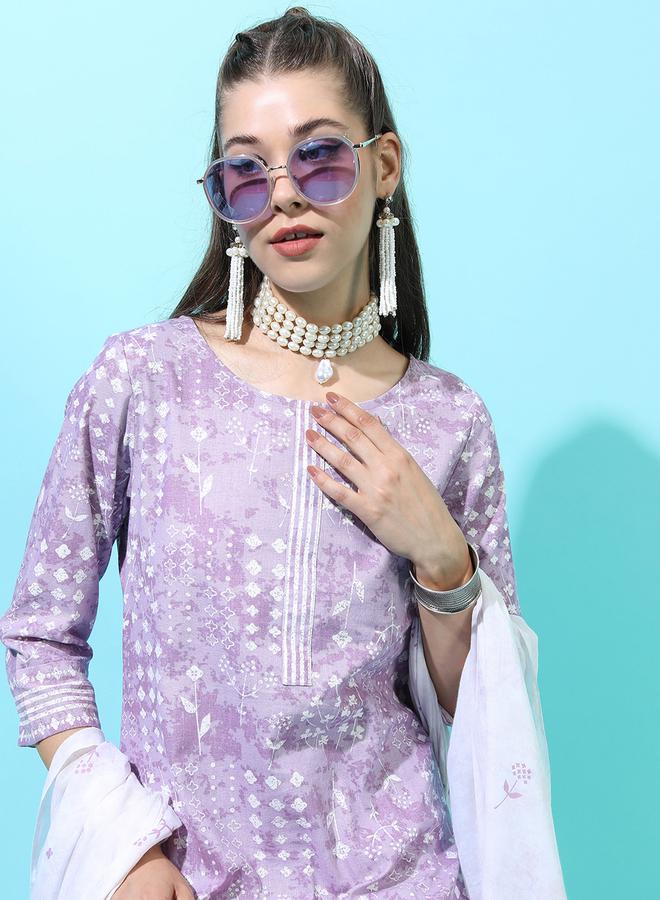 فيشود طقم كورتا قطن مطبوع باللون البنفسجي من ستايلي - Image 2