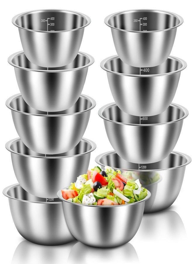 TMWEFUSC 10 Pack Stainless Steel Bowls ，Nesting Mixing Bowl Set with Scale Marks, 5 Different Size (4.5, 3,2,1.5,0.7QT) Baking Bowls Mixing Set for Kitchen Food Storage, Cooking, Baking (10) - Image 1