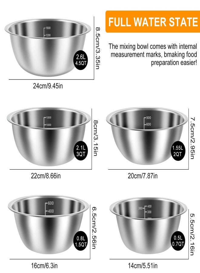 TMWEFUSC 10 Pack Stainless Steel Bowls ，Nesting Mixing Bowl Set with Scale Marks, 5 Different Size (4.5, 3,2,1.5,0.7QT) Baking Bowls Mixing Set for Kitchen Food Storage, Cooking, Baking (10) - Image 2