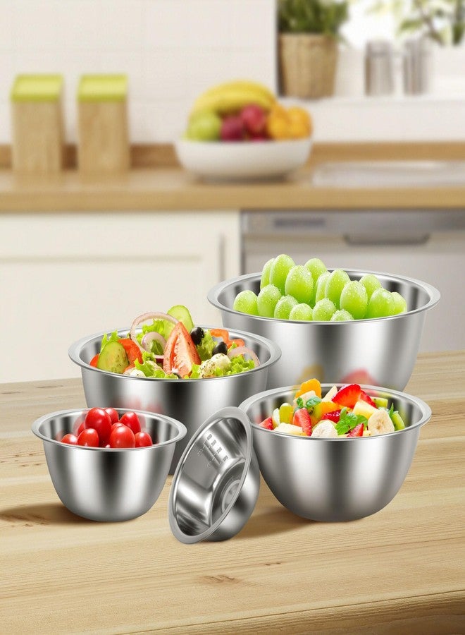 TMWEFUSC 10 Pack Stainless Steel Bowls ，Nesting Mixing Bowl Set with Scale Marks, 5 Different Size (4.5, 3,2,1.5,0.7QT) Baking Bowls Mixing Set for Kitchen Food Storage, Cooking, Baking (10) - Image 3