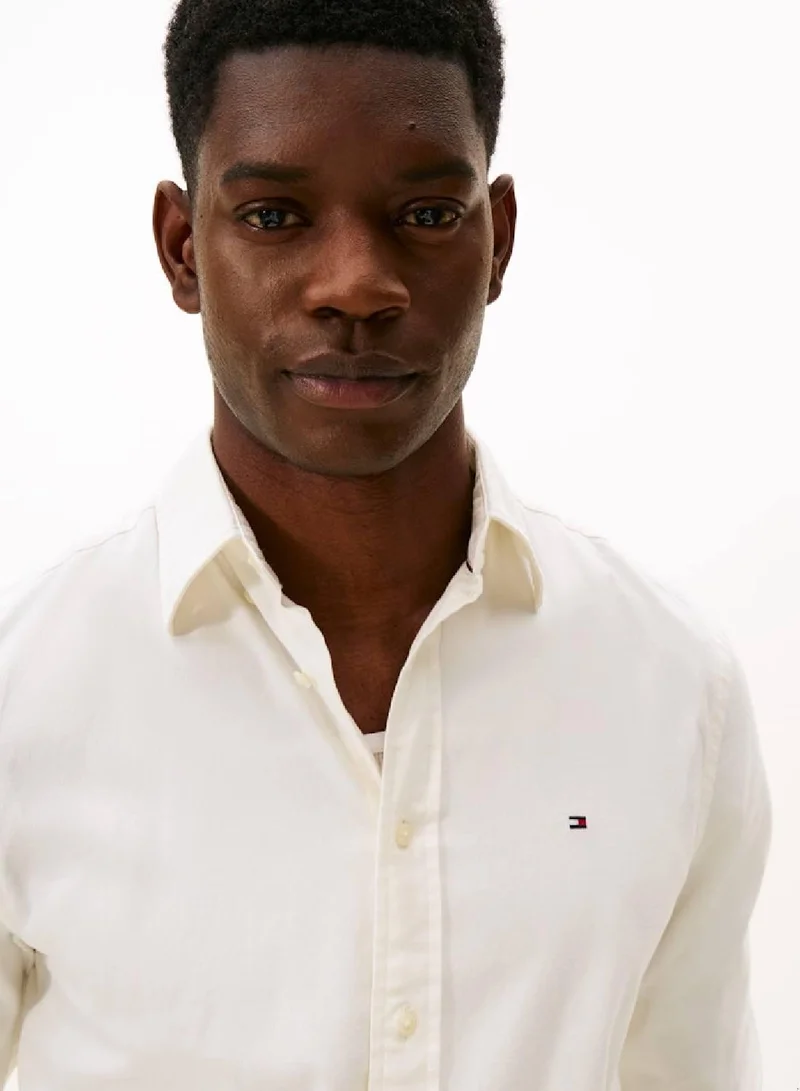 TOMMY HILFIGER Ivory Silk TH Flex Regular Fit Flannel Shirt for Men | Best Price UAE