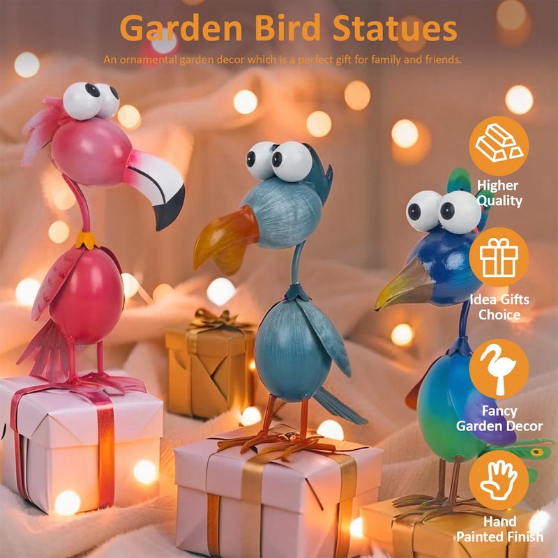 Kircust Outdoor Metal Bird Yard, Garden Decor for Outside Flamingo/Peacock/Pelican Decorations Art Statues, Lawn Ornaments for Courtyard, Patio, Backyard, Porch, Set of 3 - Image 4