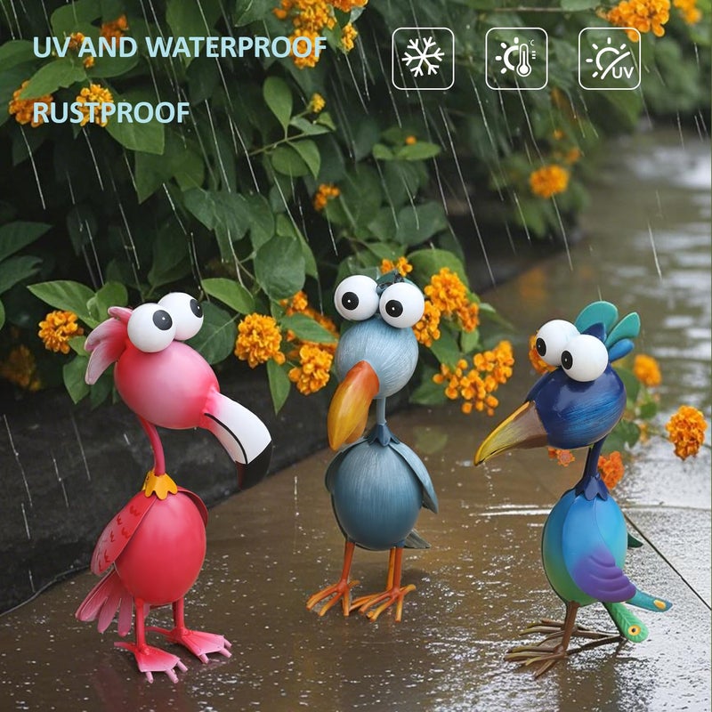 Kircust Outdoor Metal Bird Yard, Garden Decor for Outside Flamingo/Peacock/Pelican Decorations Art Statues, Lawn Ornaments for Courtyard, Patio, Backyard, Porch, Set of 3 - Image 3