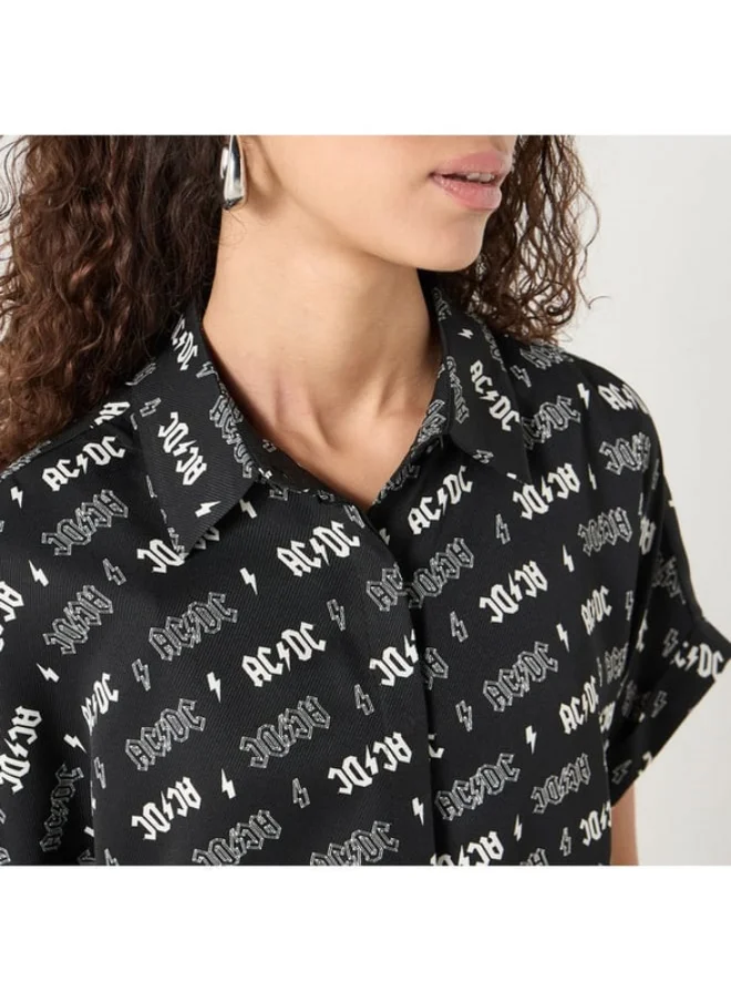 SP Characters AC/DC Printed Shirt with Collar and Short Sleeves