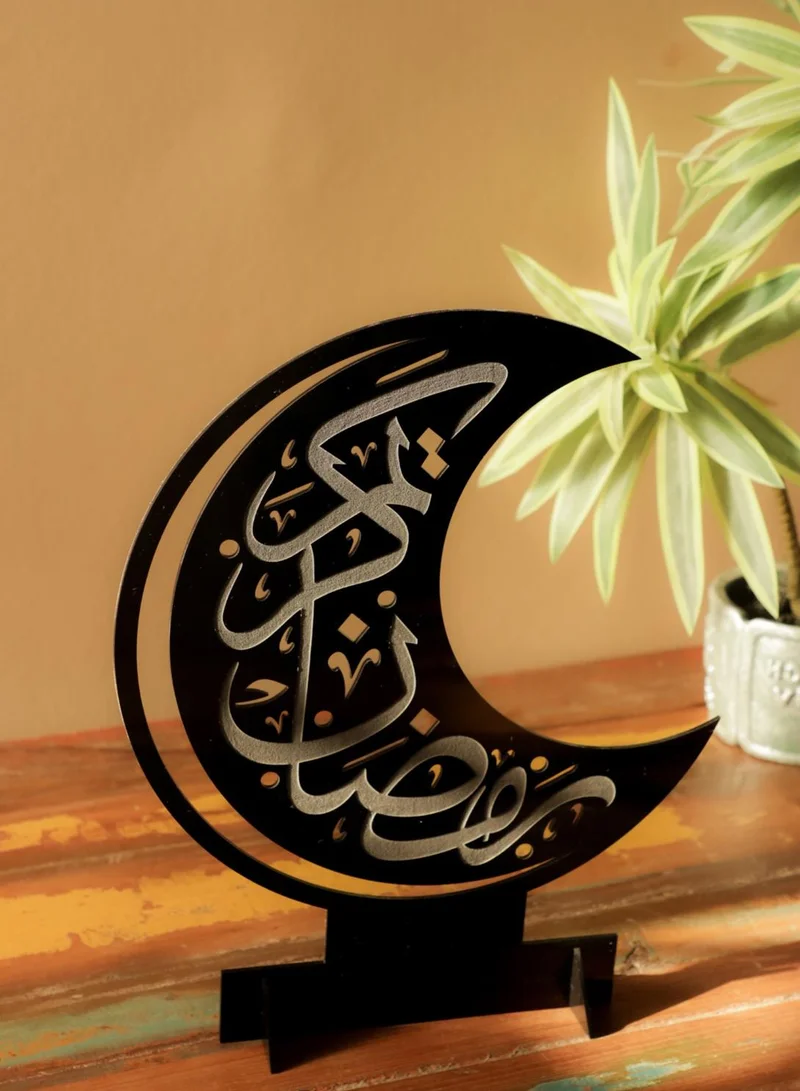 LOWHA Acrylic Decor Stand in Crescent Shape Engraved with Ramadan Kareem Design