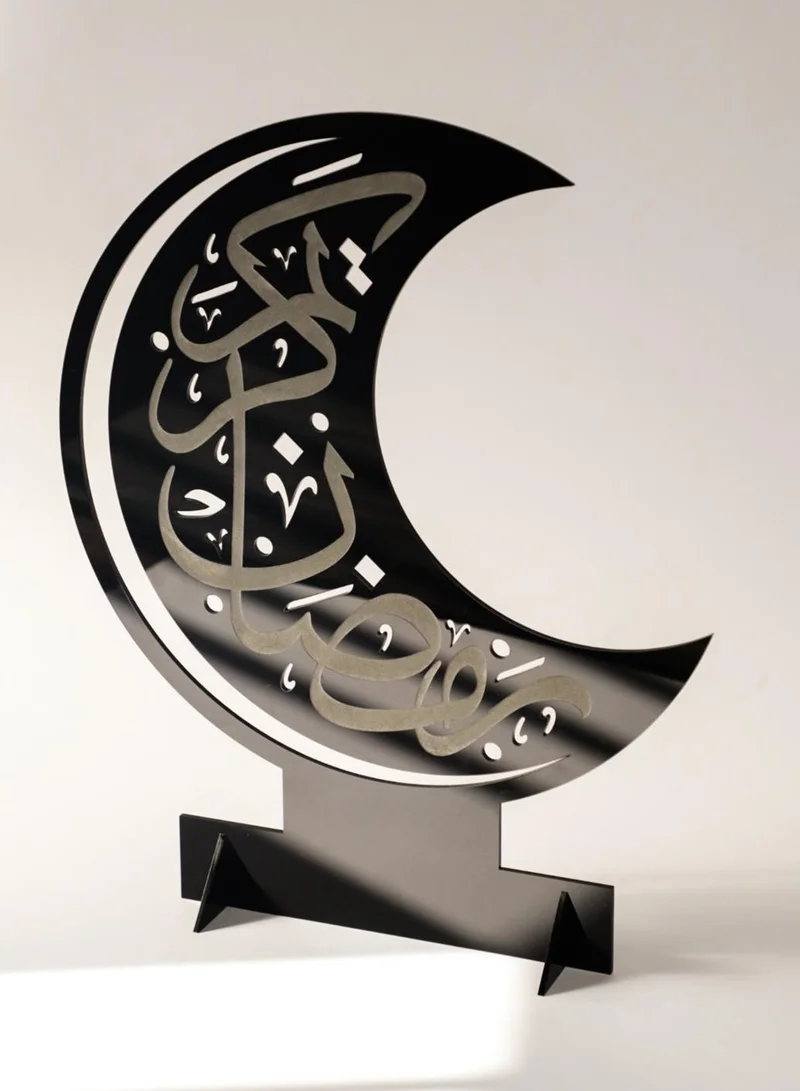 LOWHA Acrylic Decor Stand in Crescent Shape Engraved with Ramadan Kareem Design