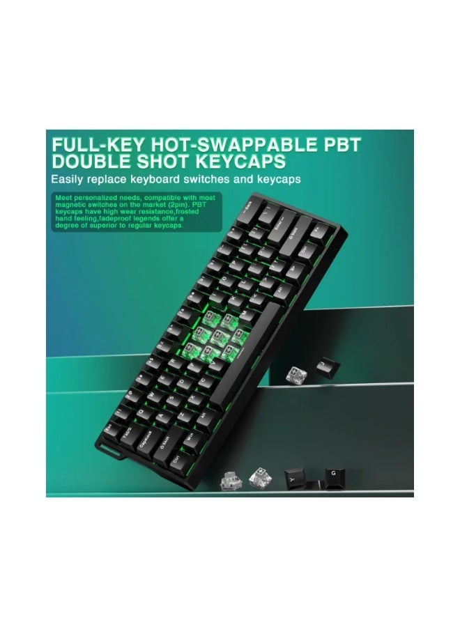 AULA WIN60 HE 60% Magnetic Gaming Keyboard with Gray Wood Magnetic Switch, Hall Effect Technology, Rapid Trigger, Adjustable Actuation 0.08–3.4mm, 8000Hz Polling Rate, 32K Scan Rate, 0.01mm Accuracy, Gasket Mount, RGB Backlit, USB-C Wired, Hot-Swappable | Black - Image 5