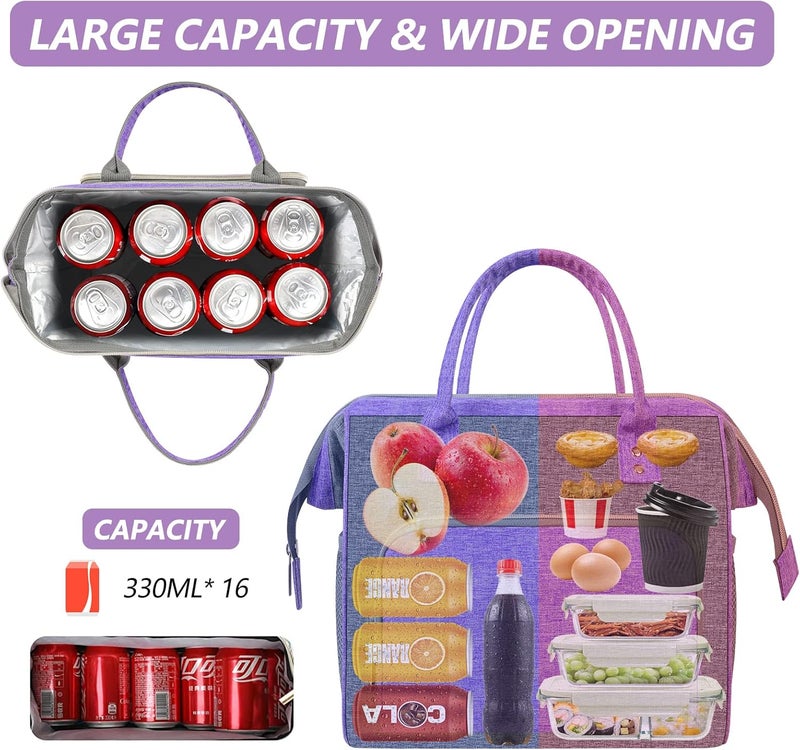 IDEATECH Insulated Lunch Bag Women, Stylish Adult Lunch Box for Working Mom, Leakproof Large Cooler Tote with Adjustable Strap & Pockets for Office Picnic Travel (Purple) - Image 3