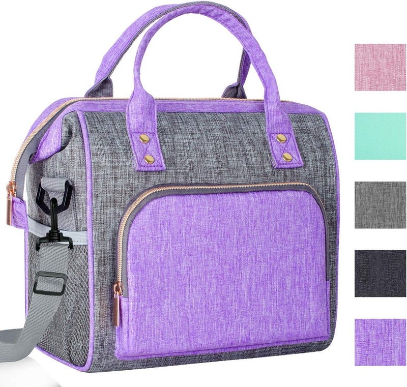 IDEATECH Insulated Lunch Bag Women, Stylish Adult Lunch Box for Working Mom, Leakproof Large Cooler Tote with Adjustable Strap & Pockets for Office Picnic Travel (Purple) - Image 1