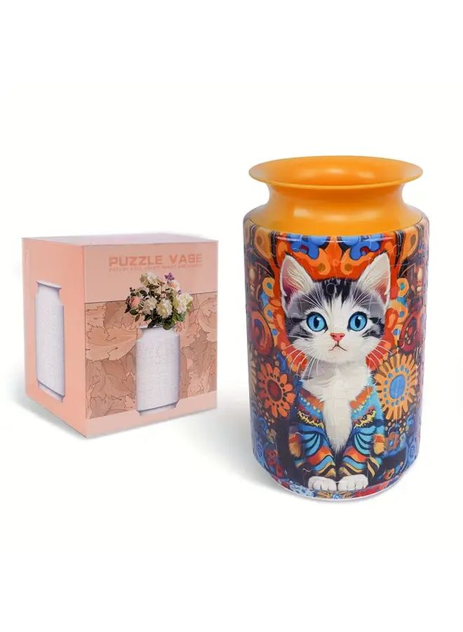 3D Puzzle Vase Rich Cat 162 Pcs Floral Design Creative Home Decor Gift - Image 1