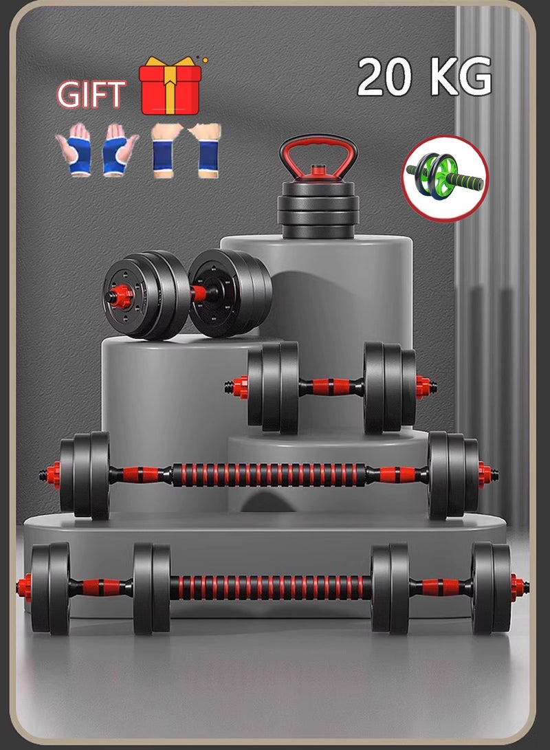 Bolivia's 20 KG Adjustable 6-in-1 Dumbbell & Barbell Set, Red/Black, Multifunctional Home Gym Equipment for Push-Ups & Workouts, Unisex Design - Image 1