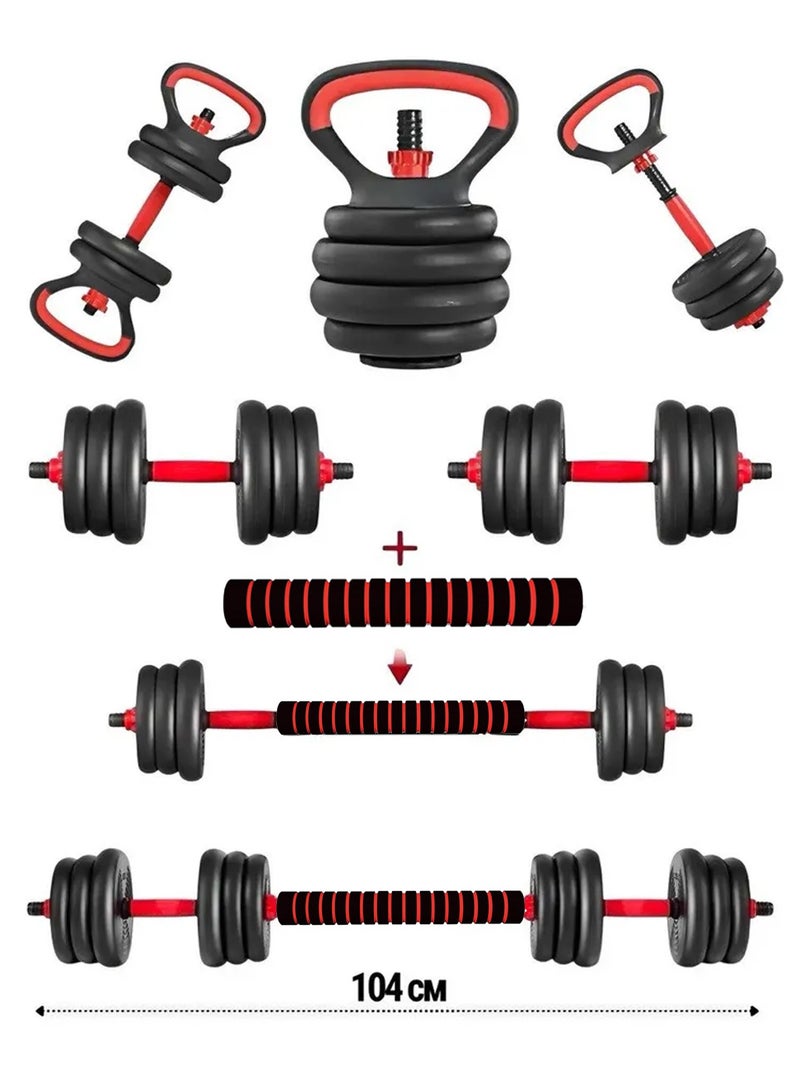 Bolivia's 20 KG Adjustable 6-in-1 Dumbbell & Barbell Set, Red/Black, Multifunctional Home Gym Equipment for Push-Ups & Workouts, Unisex Design - Image 2