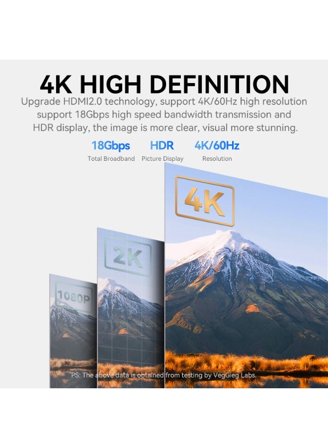 فيج جيج كابل VEGGIEG 4K HDMI 2.0 UHD - 18 جيجابت في الثانية، 4K@60Hz، HDR، ARC، 3D، HDCP 2.2، CEC 5 مترًا - Image 3