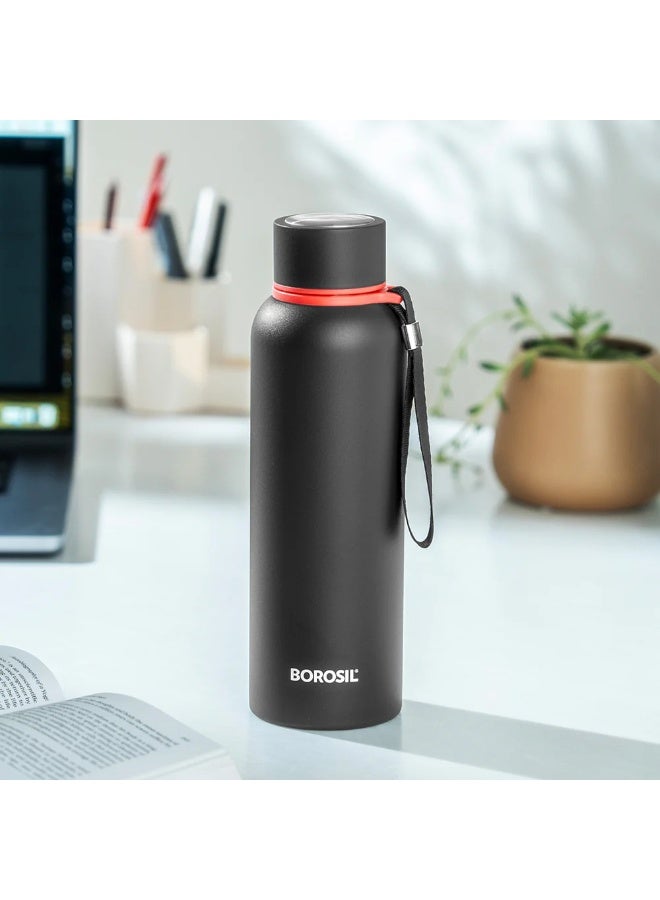 بوروسيل زجاجة مياه من الستانلس ستيل معزولة بالفراغ، باللون الأسود، سعة 850 مل - Image 1