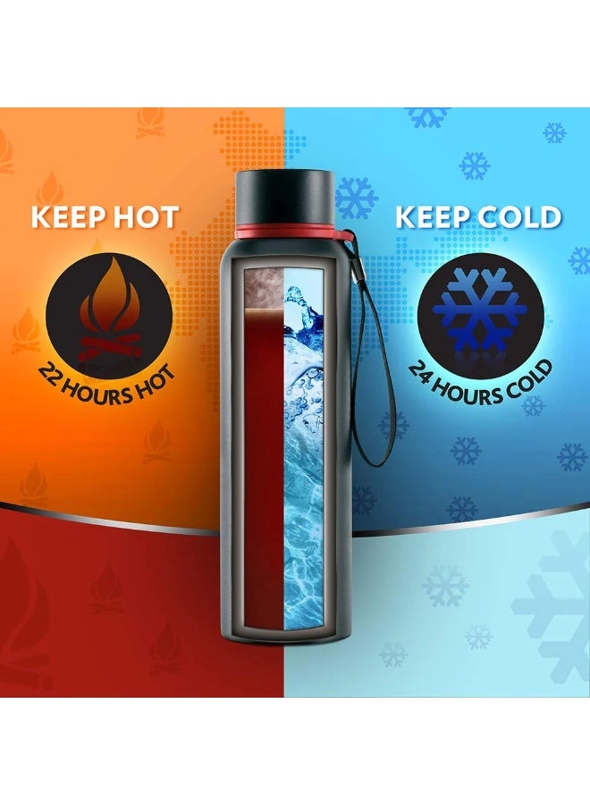 بوروسيل زجاجة مياه من الستانلس ستيل معزولة بالفراغ، باللون الأسود، سعة 850 مل - Image 2