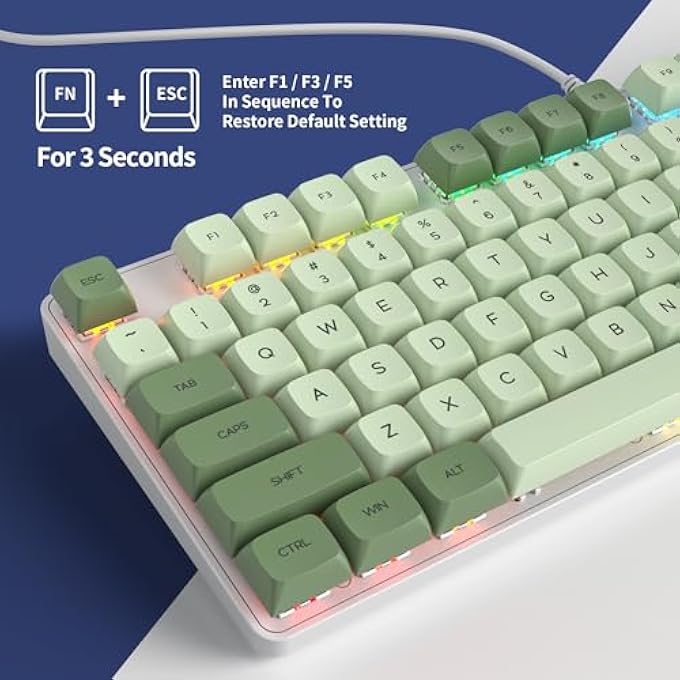 surmen FULL SIZE GREEN MECHANICAL GAMING KEYBOARD WITH NUMBER PAD, WIRED 100% OFFICE NKRO KEYBOARD RGB BACKLIT 104 KEYS WITH RED SWITCH FOR PC GAMER (104 MATCHA) - Image 3