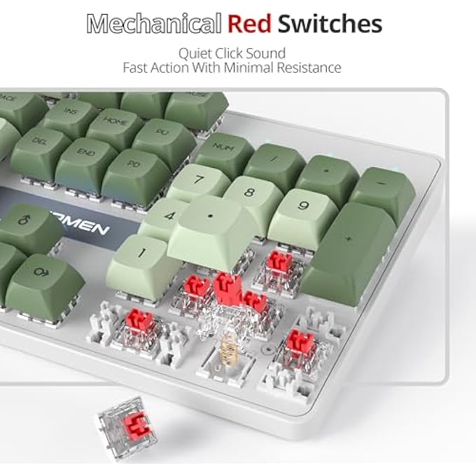 surmen FULL SIZE GREEN MECHANICAL GAMING KEYBOARD WITH NUMBER PAD, WIRED 100% OFFICE NKRO KEYBOARD RGB BACKLIT 104 KEYS WITH RED SWITCH FOR PC GAMER (104 MATCHA) - Image 2
