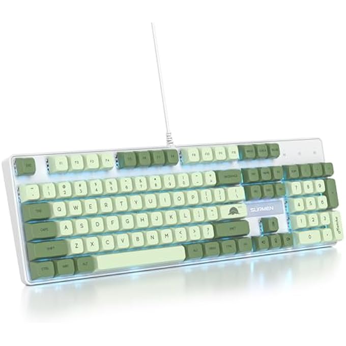 surmen FULL SIZE GREEN MECHANICAL GAMING KEYBOARD WITH NUMBER PAD, WIRED 100% OFFICE NKRO KEYBOARD RGB BACKLIT 104 KEYS WITH RED SWITCH FOR PC GAMER (104 MATCHA) - Image 1