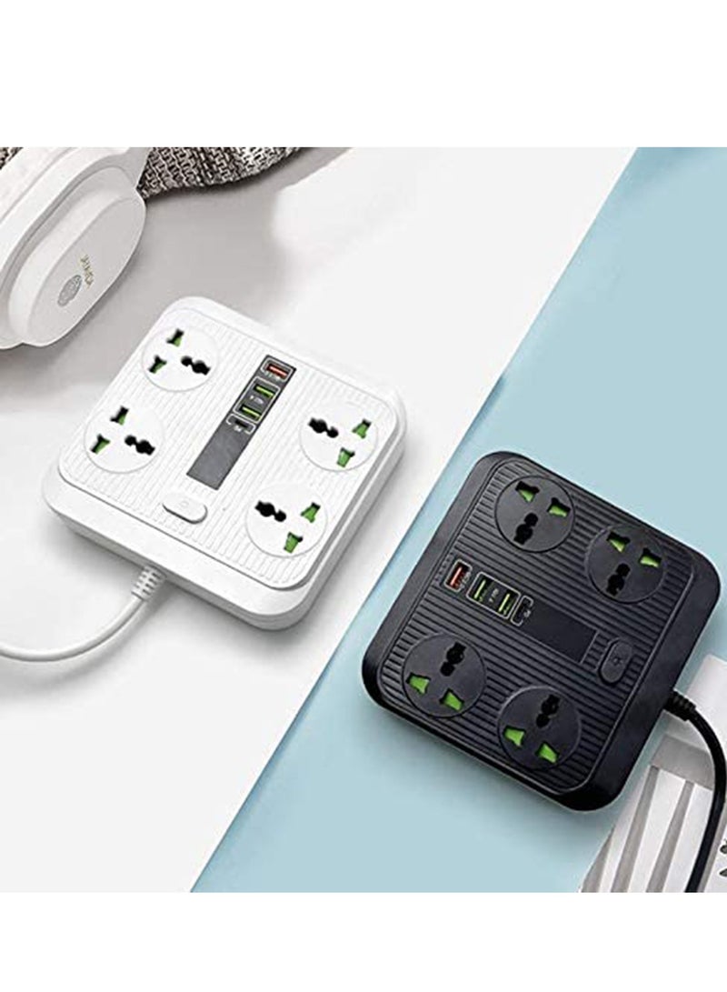 SYOSI وصلة كهربائية عالمية بمخارج 4 منافذ USB 4 طرق لموزعات الطاقة واقي من زيادة التوتر 2Mor سلكBold محول شاحن محمول قابل للفصل وفيوز ومحطة شحن 40W شحن فائق السرعة أسود - Image 3