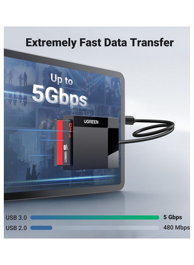 يو جرين قارئ بطاقة SD USB C 4 في 1 محول بطاقة ذاكرة خارجي SD Micro SD MS CF قارئ بطاقة كاميرا فلاش مدمج لأجهزة Mac والكمبيوتر والكمبيوتر المحمول باللون الأسود - Image 3