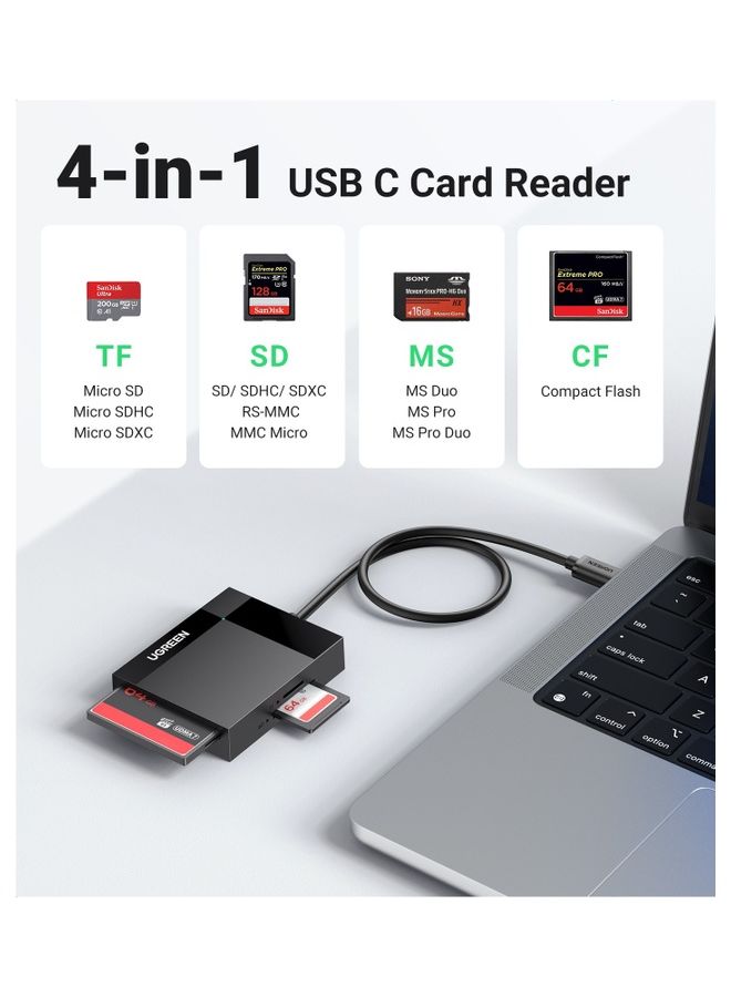 يو جرين قارئ بطاقة SD USB C 4 في 1 محول بطاقة ذاكرة خارجي SD Micro SD MS CF قارئ بطاقة كاميرا فلاش مدمج لأجهزة Mac والكمبيوتر والكمبيوتر المحمول باللون الأسود - Image 2