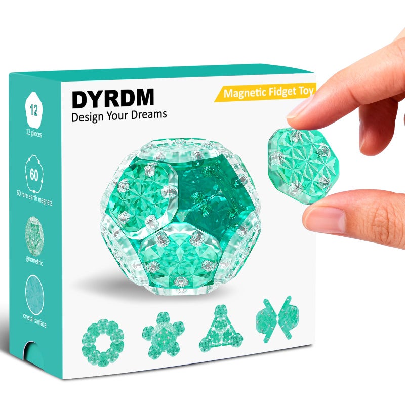 DYRDM Magnetic Fidget Sphere 12 PCS 200 Combinations with Magnet Blocks Magnetic Fidget Toys Sensory Balls Desk Toys for Adults Teens 14 Stress Relief Gift Stocking Stuffers Green - Image 3