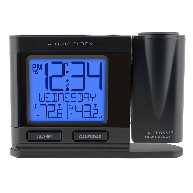 La Crosse Technology 616-41667-INT Black Atomic Projection Alarm Clock with Temperature - Image 1