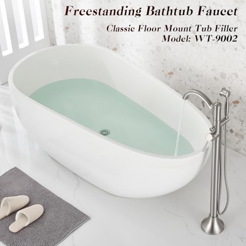 Wintap Freestanding Tub Faucets, Classic Freestanding Bathtub Faucet with Retro Handheld Sprayer High Flow Max 7.04GPM Floor Mount Tub Filler Swivel Spout Bath Tub faucet Brushed Nickel (WT-9002BN) - Image 2