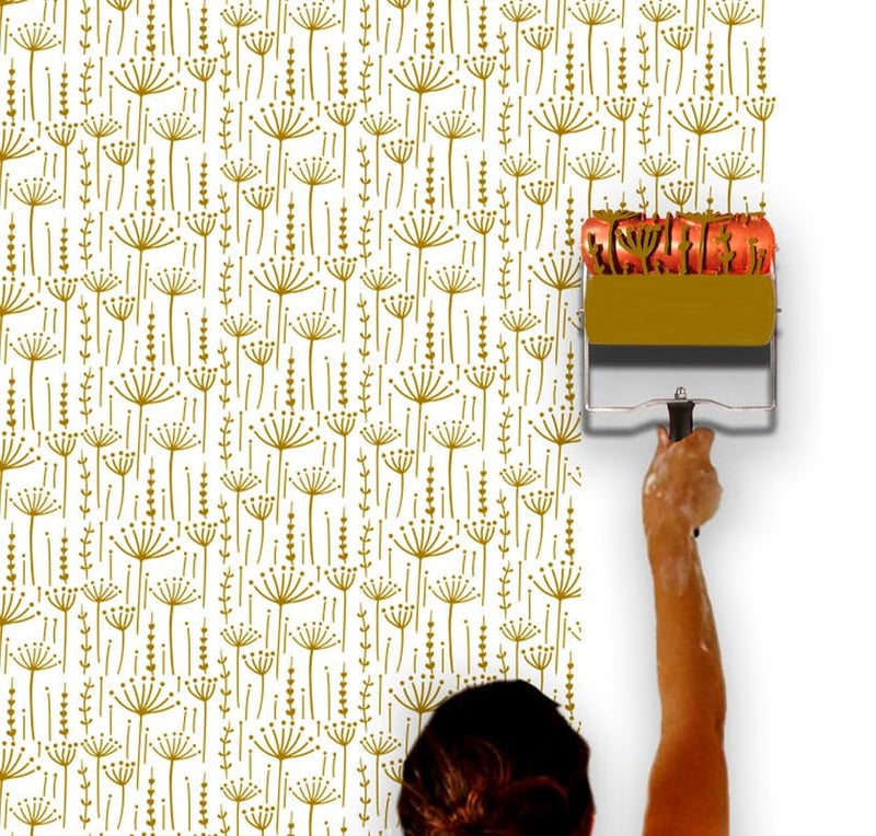 DECORZE Design Paint Roller with Dandelion Puff Pattern – Reusable Decorative Wall Texture Roller for DIY Home Décor, Accent Walls, Furniture, and Crafts – Durable Embossed Stencil Painting Tool - Image 1