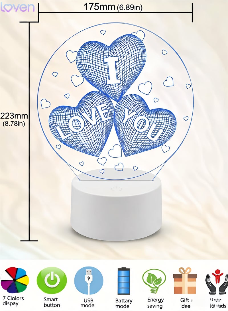 loven 3D I Love You Illusion lamp LOVE Shape Night Light 16Colors Changing Smart Touch Remote Control Optical Illusion Bedside Lamps Bedroom Home Decoration for Kids Boys & Girls Women Birthday Gifts - Image 4