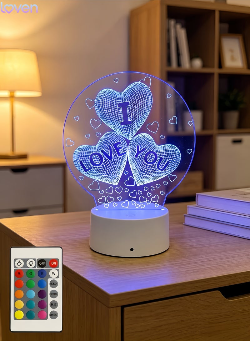 loven 3D I Love You Illusion lamp LOVE Shape Night Light 16Colors Changing Smart Touch Remote Control Optical Illusion Bedside Lamps Bedroom Home Decoration for Kids Boys & Girls Women Birthday Gifts - Image 5
