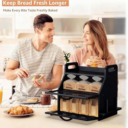 BAMBANG Extra Large Bread Box, Double Layer Bread Box for Homemade Bread, Bamboo Wooden Bread Storage Container with Tool Holder & Handles & Window, Assembly Required(14.9" x 11" x 15.3") Black - Image 4