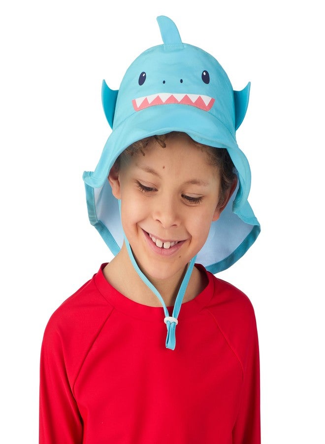 Sainteve Saint Eve Kids Sun Hat - Wide Brim UPF 50+ Beach Pool & Outdoors Hats for Girls & Boys - Lightweight Fabric, Adjustable Fit with Neck Flap, Bright Prints, Blue Shark - Image 2