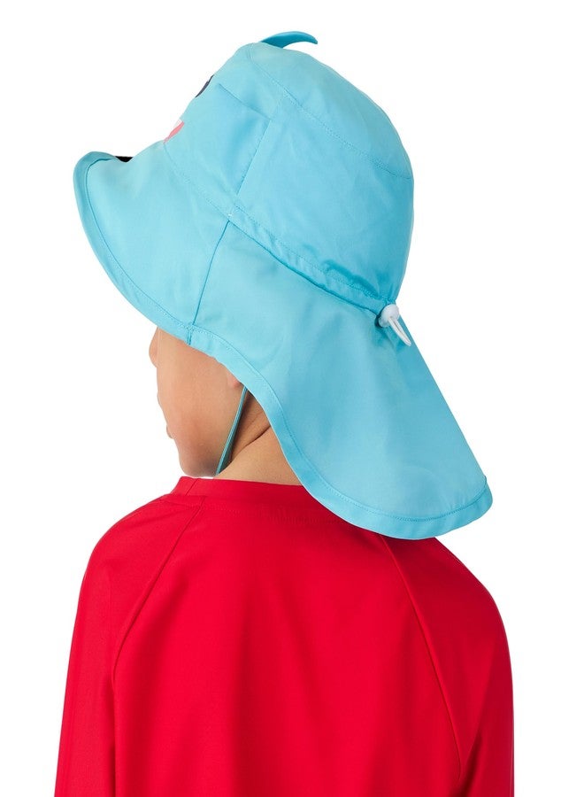 Sainteve Saint Eve Kids Sun Hat - Wide Brim UPF 50+ Beach Pool & Outdoors Hats for Girls & Boys - Lightweight Fabric, Adjustable Fit with Neck Flap, Bright Prints, Blue Shark - Image 3
