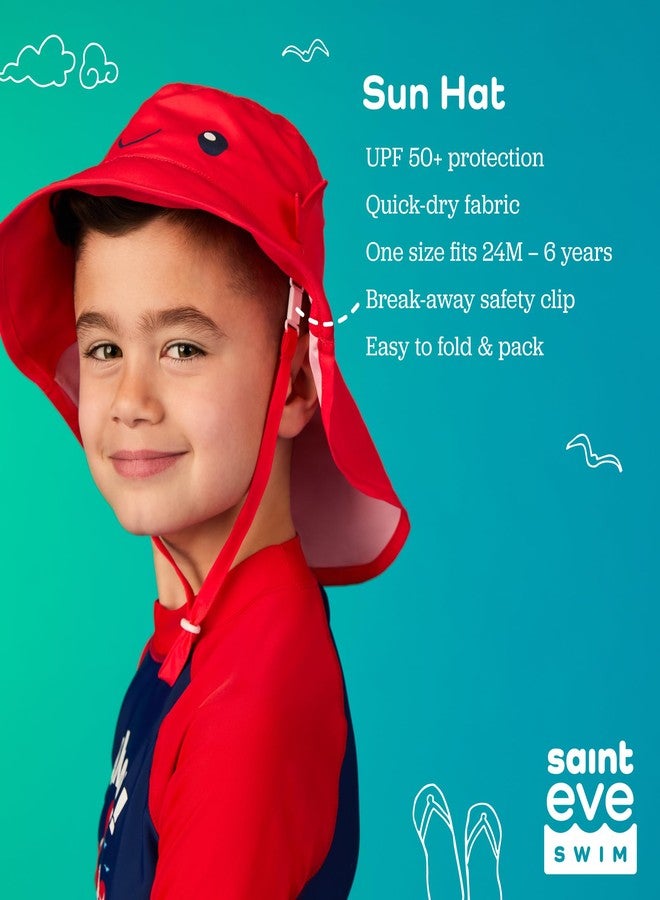Sainteve Saint Eve Kids Sun Hat - Wide Brim UPF 50+ Beach Pool & Outdoors Hats for Girls & Boys - Lightweight Fabric, Adjustable Fit with Neck Flap, Bright Prints, Blue Shark - Image 4