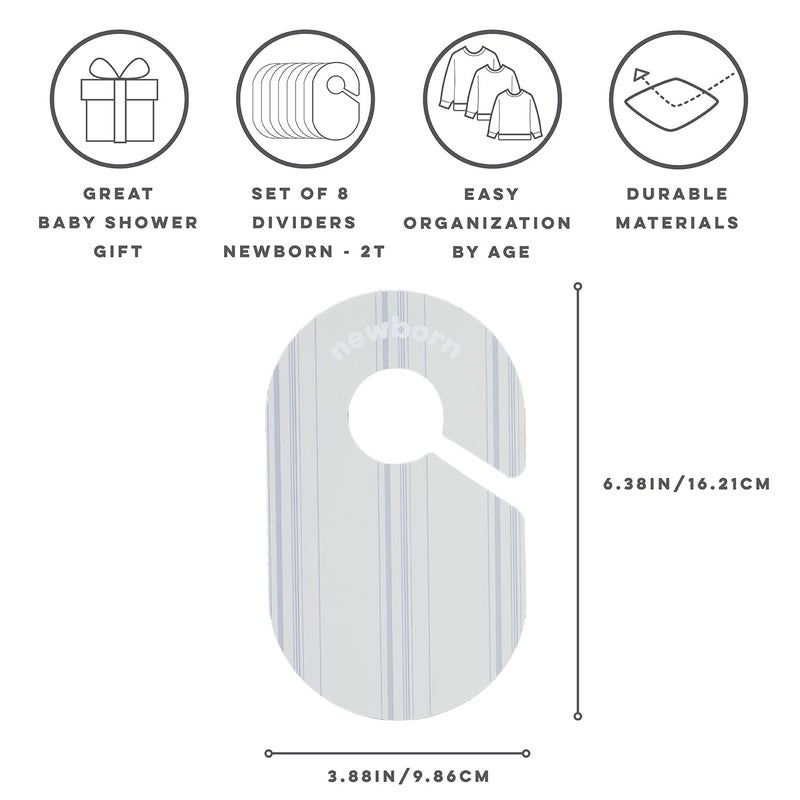 3 Sprouts Baby Closet Dividers 8-Piece Set Newborn to 2T - Double-Sided Organizer for Nursery Clothing Storage - Stripe - Image 2