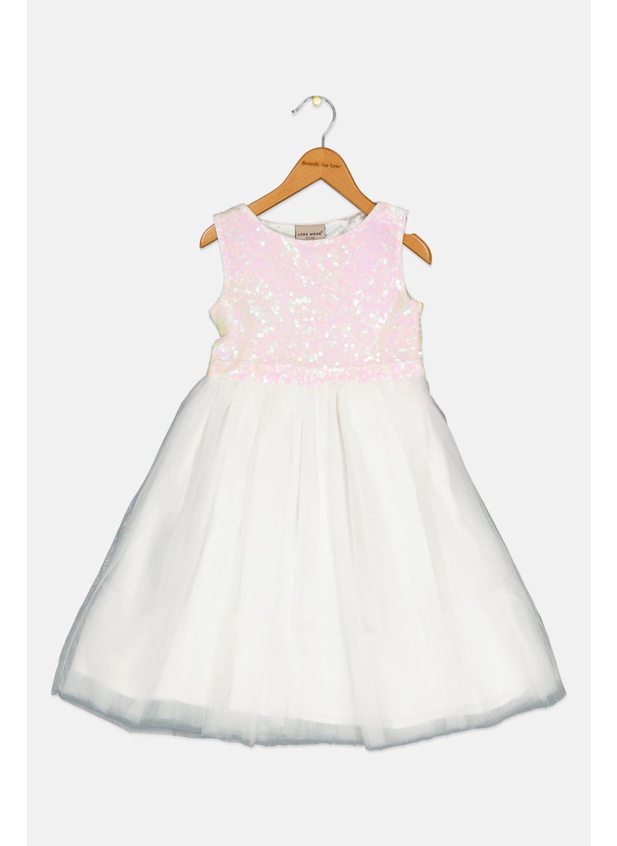 Luna Moon Kids Girl Sequin Sleeveless Dress, White  - Image 1