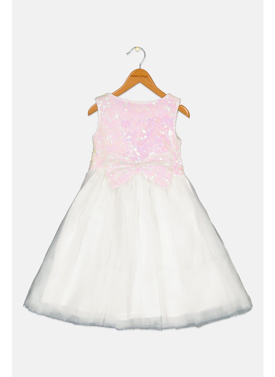 Luna Moon Kids Girl Sequin Sleeveless Dress, White  - Image 2