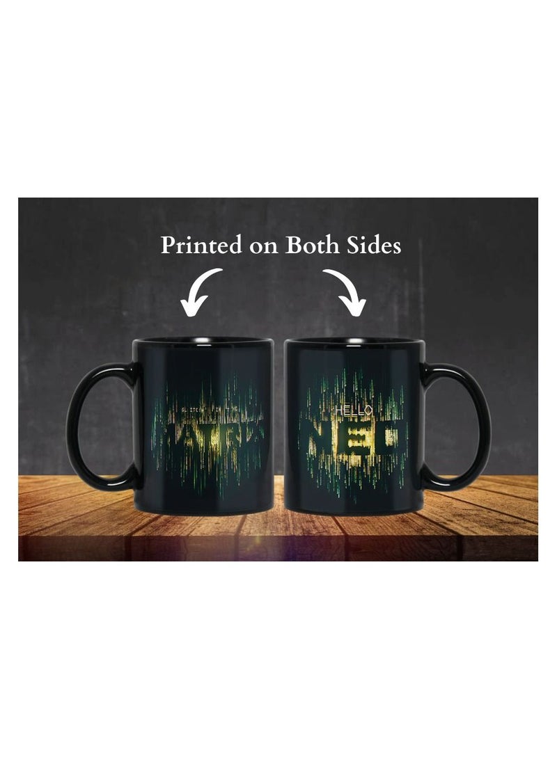 MEC Glitch In The Matrix Hello Neo High Quality Printed Design Full Black Mug 11Oz  - Image 4
