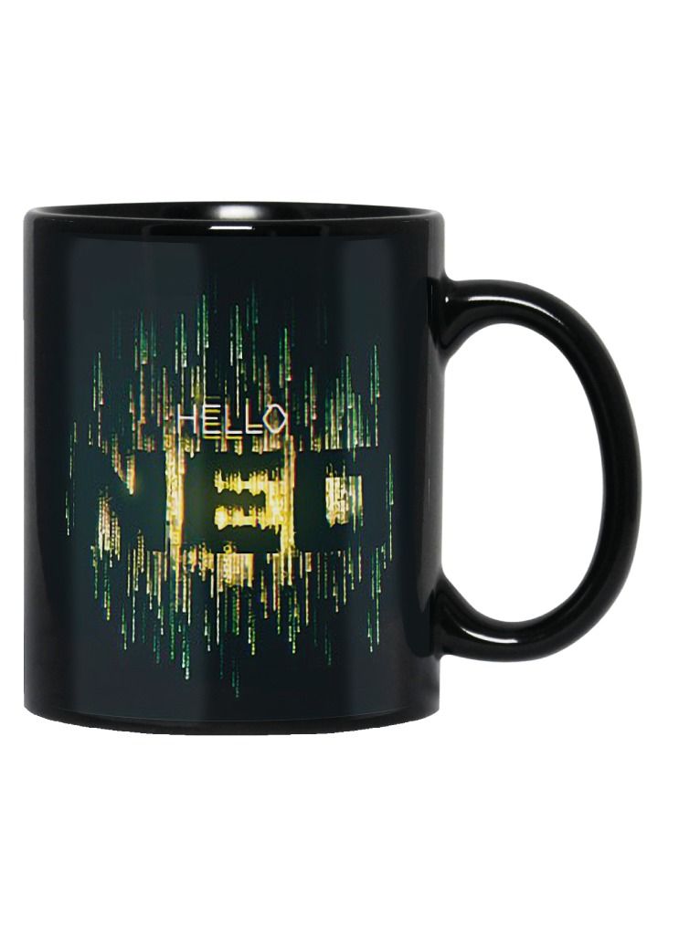 MEC Glitch In The Matrix Hello Neo High Quality Printed Design Full Black Mug 11Oz  - Image 2