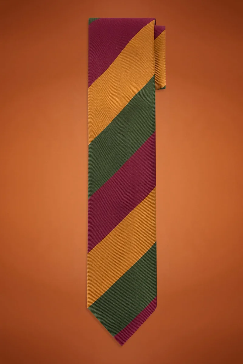 Doppelganger Men's regimental patterned tie - Green/Bordeaux/Beige