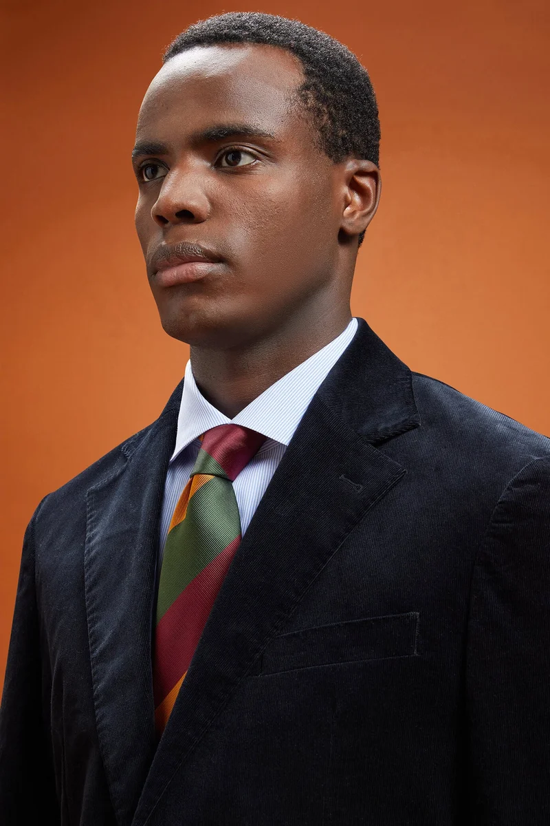 Doppelganger Men's regimental patterned tie - Green/Bordeaux/Beige